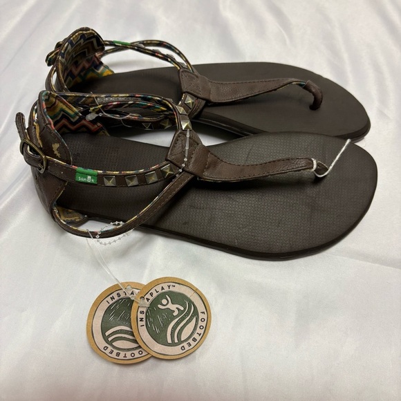 3/$30 NWT Sanuk Sandals Wom 6 Brown Vegan Leather Yoga Mat Sustainable Fashion - Picture 6 of 8